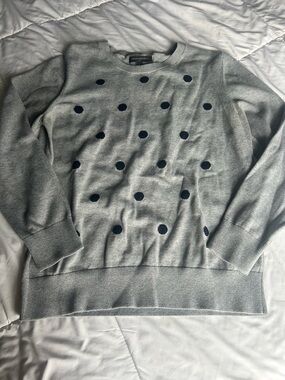 Banana Republic Women’s Gray Crewneck Sweater with Navy Polka Dots